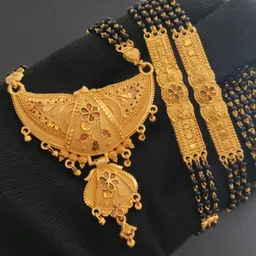niva fashion Gold-Plated Brass Artificial Beads Mangalsutra image 1