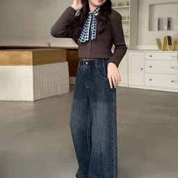 LULU & SKY Girls Wide Leg High-Rise Light Fade Stretchable Jeans image 2