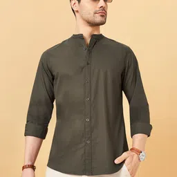BYFORD by Pantaloons Men Mandarin Collar Solid Cotton Slim Fit Casual Shirt-picture-12