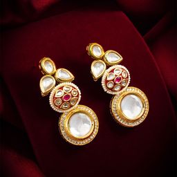Anouk Gold Plated Kundan Stones Studded & Beaded Geometric Drop Earrings-picture-35