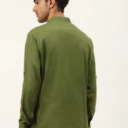 Antile zone Men Mandarin Collar Roll-Up Sleeves Pure Cotton Kurta image 2