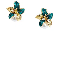 AVANT-GARDE PARIS Gold-Plated Artificial Stones Studded & Pearls Beaded Floral Studs image 3