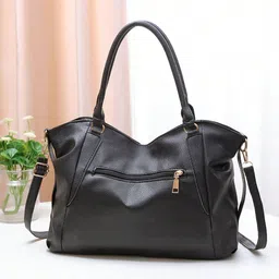 PURPLEHUNT Leather Oversized Shopper Handheld Bag with Tasselled image 5