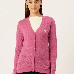 Monte Carlo Geometric Self-Design V-Neck Button-Down Cardigan-image-5
