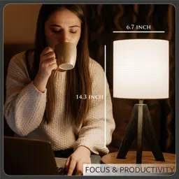 luzlane Tripod Space Saving Modern Decorative Bedside Cute Lamp with Beige Linen Shade Table Lamp image 3
