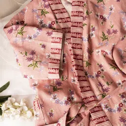 LacyLook Printed Pure Cotton Bath Robe With Belt image 1