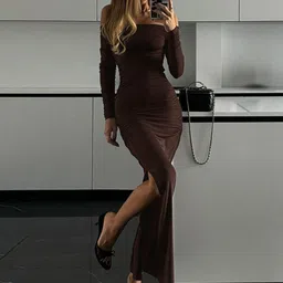 bebe Off-Shoulder Ruched Bodycon Maxi Dress image 5