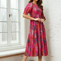 Moda Rapido Women Polyester Solid Fit and Flare Dresses image 3