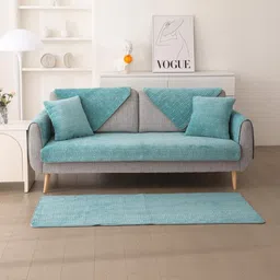 HOMETHREADS Multicoloured & Teal 4 Piece Sofa Cover-picture-38