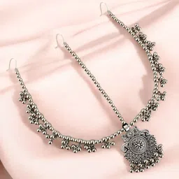 LUCKY JEWELLERY Silver-Plated Oxidised Ghungroo Beaded Matha Patti-picture-33