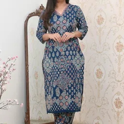 THE JAIPUR STUDIO Women Printed Regular Mirror Work Pure Cotton Kurta with Pyjamas-picture-24