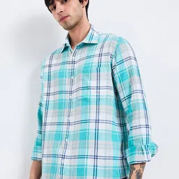 SPYKAR Men Spread Collar Tartan Checked Cotton Casual Shirt image 5
