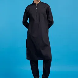 Diwas by Manyavar Self Design Pure Cotton Straight Kurta with Pyjamas & Nehru Jacket image 5