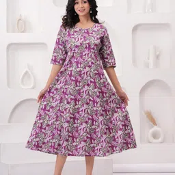 Sanganeri Kurti Floral Print Fit & Flare Midi Dress-picture-36