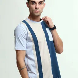 Estilocus Men Colourblocked Round Neck Cotton T-shirt-image-94