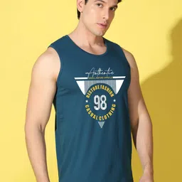 WOOSTRO Pack Of 2 Printed Combed Cotton Gym Vests -VWS26(98 ORANGE)(98 PEACOCK) image 2