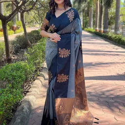 CANIZZARO Ethnic Motifs Zari Silk Blend Banarasi Saree-picture-35