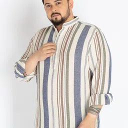 UNSIZED Men Comfort Oversized Fit Band Collar Vertical Striped Cotton Casual Shirt image 2