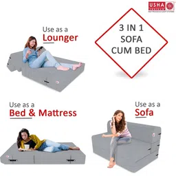USHA SHRIRAM Grey 1 Seater Anti-Dust Mite & Anti-Sag Double Foam Fold Out Sofa Cum Bed image 5