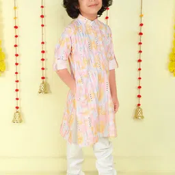 Ministitch Boys Ethnic Motifs Printed Mandarin Collar Mirror Work Kurta with Pyjamas image 5