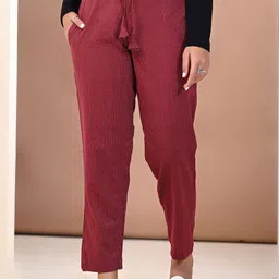 KANNAHI Women Pure Cotton Easy Wash Pleated Peg Trousers-picture-17