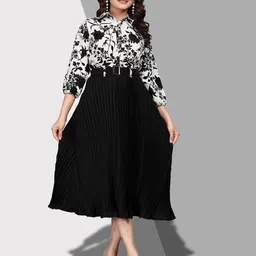ZELZIS Black Fit and Flare Party Dress for Women-picture-31