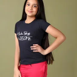 V-Mart Girls Typography Printed Round Neck Cotton T-shirt image 5