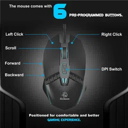 RPM Euro Games Premium Gaming Mouse 6 Buttons 4 Color RGB Lights 4 DPI Levels For Laptop, PC Wired Ambidextrous Optical Gaming Mouse image 2