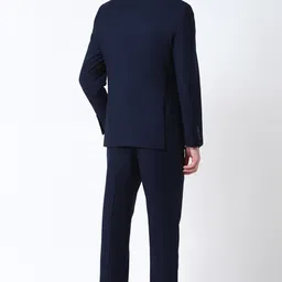 peter england Men Men Navy Textured Slim Fit Formal Three Piece Suit Solid Suit image 4