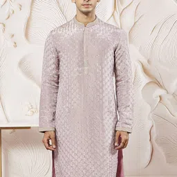 VASTRAMAY Floral Embroidered Mandarin Collar Sequinned Straight Kurta-picture-18