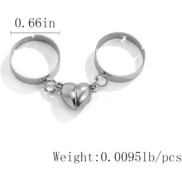 TheVineGirl Unisex Set Of 2 Silver Plated Heart Shaped Couple Adjustable Finger Rings image 2