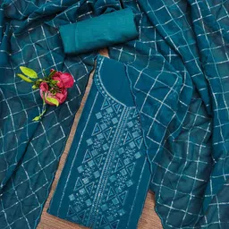 Ishin Embroidered Silk Georgette Unstitched Dress Material-picture-13