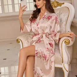 UDHATIKRAMAN Women Floral Printed Wrap Nightdress image 5