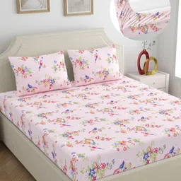Home Ecstasy Pink & Blue Printed Pure Cotton 140 TC King Bedsheet Set 1.83 m x 1.98 m-image-59
