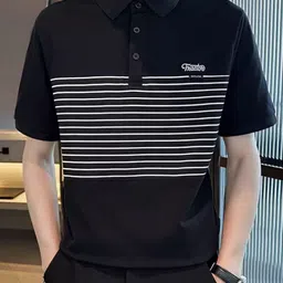 HERE&NOW Men Striped Polo Collar Cotton T-shirt-picture-19
