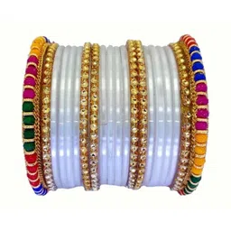 Adiba Fashion Factory Set Of 10 White Glass Artificial Stones Bangle image 2