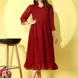 Fashion2wear Women Fringed Georgette A-Line Midi Dress-image-86