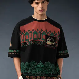 The Souled Store Oversized Kurukshetra Printed Pure Cotton T-Shirt-picture-12