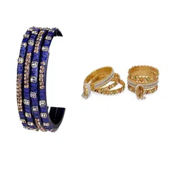 Somil Set of 10 Artificial Beads & Stone Glass Bangles-picture-35