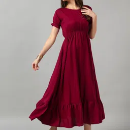 Raiyani Fashion Women Solid Round Neck Flared Fit and Flare Dress-image-71