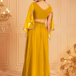 SANCIA Floral Embroidered V-Neck Flared Sleeves Sequinned Georgette Crop Top With Palazzos image 2