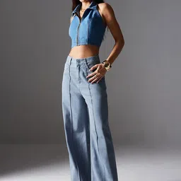 Miss Chase Women Straight Fit High-Rise Heavy Fade Stretchable Jeans image 3