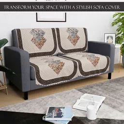 Kuber Industries Cream-Coloured 6 Pieces Printed 2 Seater Sofa Cover image 2