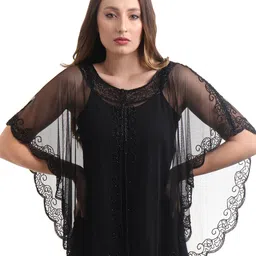 JEDCO Women Black Net Bead Embroidered Shrug-picture-26