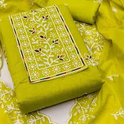 Maroosh Floral Embroidered Thread Work Chanderi Cotton Unstitched Dress Material-picture-33