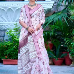 Anouk Floral Linen Blend Designer Saree-picture-14