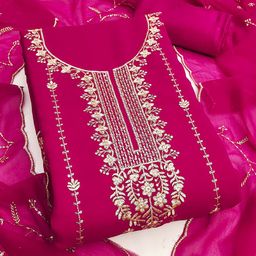MANVAA Floral Embroidered Zari Unstitched Dress Material-picture-23