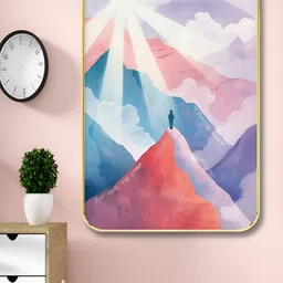 SAF Blue & White Sun & Mountain Printed Wood Wall Art-picture-10