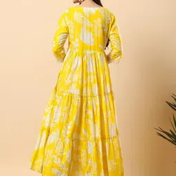 HERE&NOW Floral Printed Cotton Fit and Flare Midi Ethnic Dress image 2