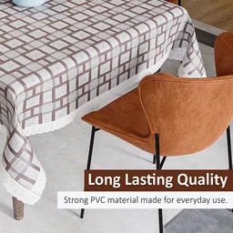 Kuber Industries Brown & White Geometric Printed Waterproof 4-Seater Square Table Cover image 3